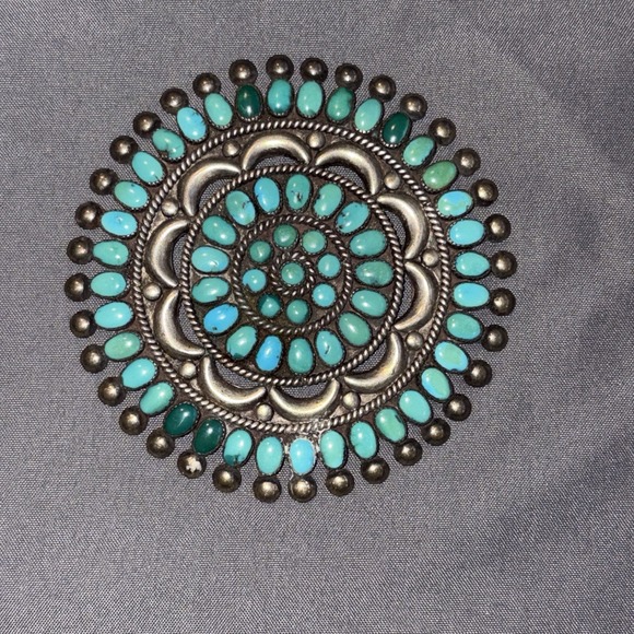kenneth maxymowich jewellery Jewelry - Native American Zuni Lee Mary Weebothee 3" Turquoise Sterling Silver Pin Brooch